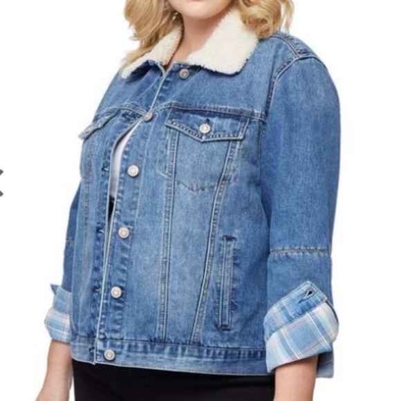 PLUS SIZE Kensie Denim Sherpa Jacket 1X - Picture 2 of 7